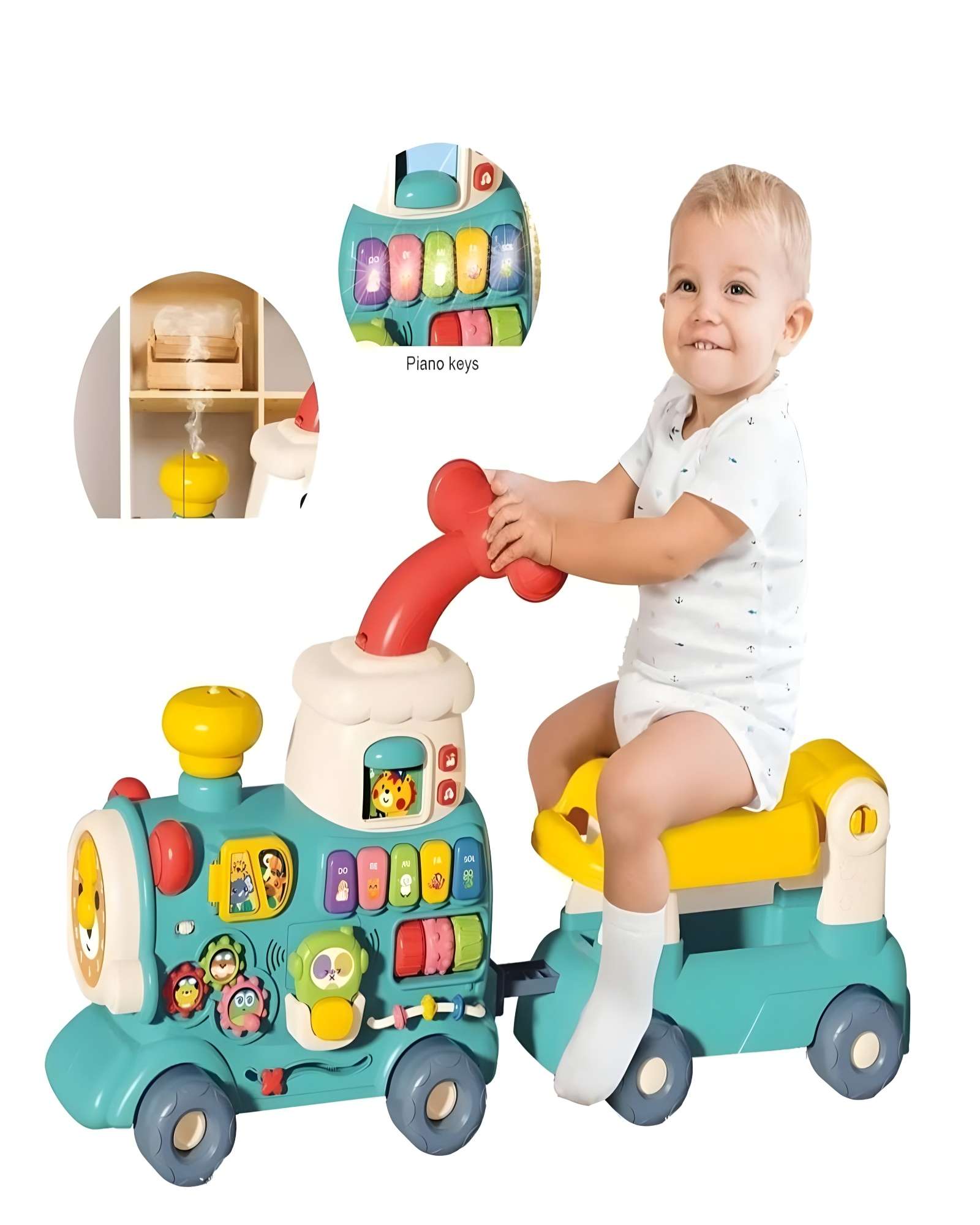 TREN CAMINADOR MUSICAL PARA BEBE 5 EN 1 CELESTE - 6
