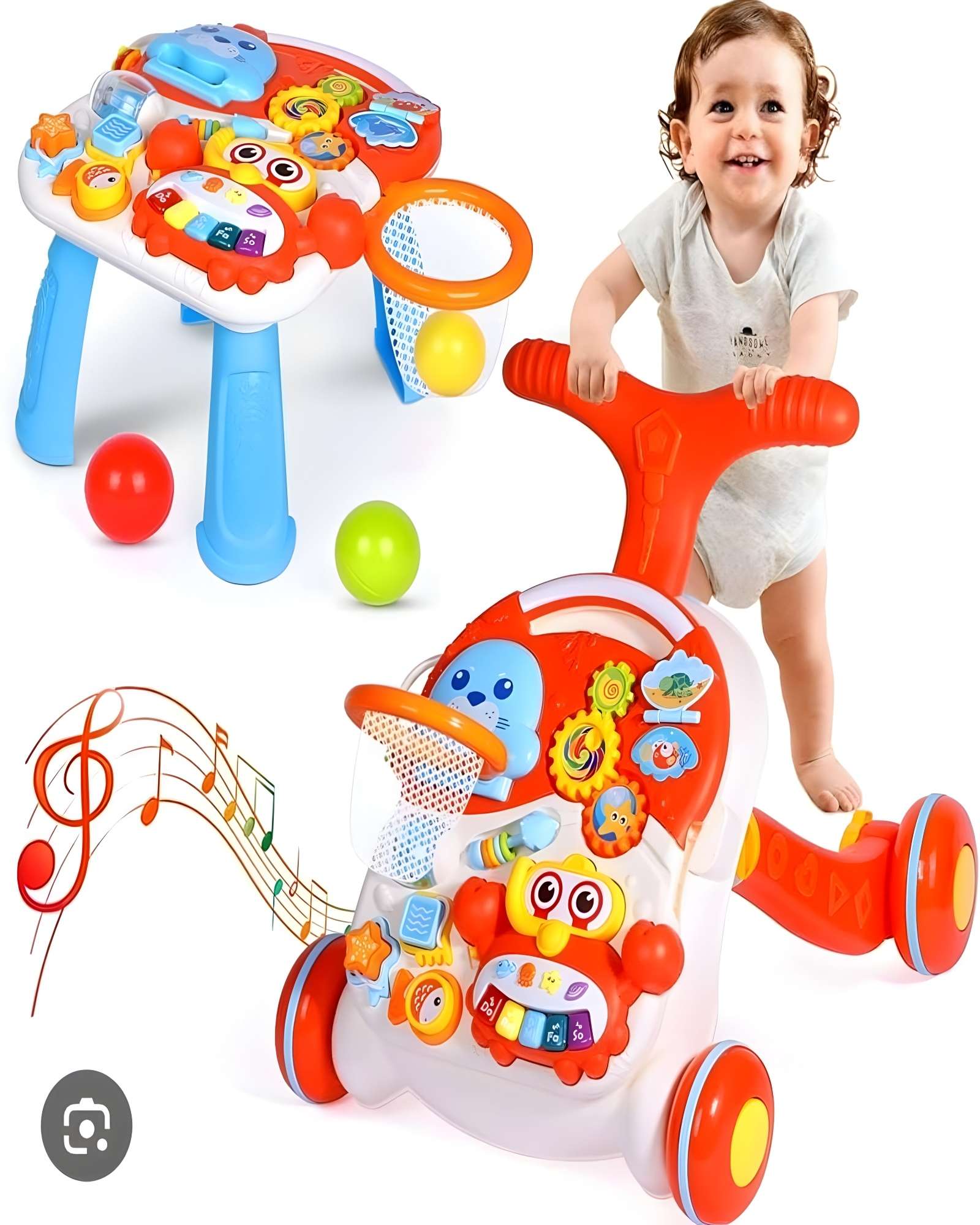 CAMINADOR + MESA DE JUEGO PARA BEBE 2 EN 1 ROJO - 1