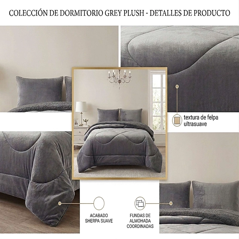 COBERTOR PLUSH DE INVIERNO CON CHIPORRO CS KING GRIS - 2