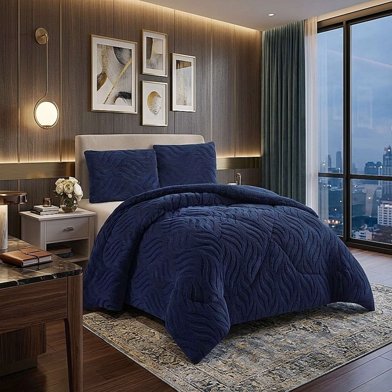 COBERTOR TEXTURIZADO DE INVIERNO RB KING AZUL O - 1