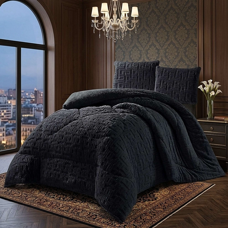 COBERTOR TEXTURIZADO DE INVIERNO RH 2 PLAZAS NEGRO - 1