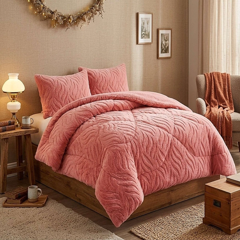 COBERTOR TEXTURIZADO DE INVIERNO RB KING ROSADO - 1
