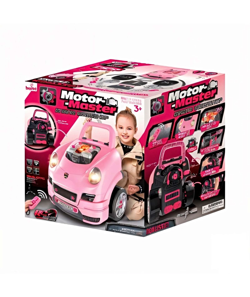 JUGUETE MOTOR DE AUTO ARMABLE ROSA CON LUCES, SONIDOS Y CONTROL - 2
