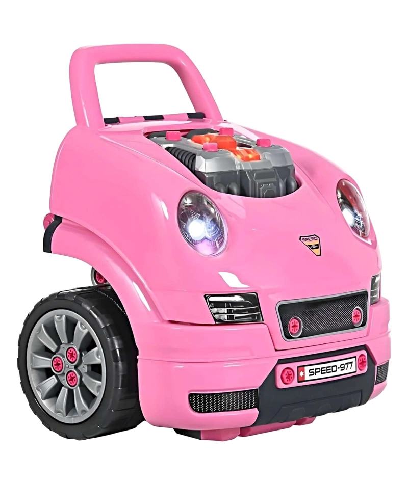 JUGUETE MOTOR DE AUTO ARMABLE ROSA CON LUCES, SONIDOS Y CONTROL - 3