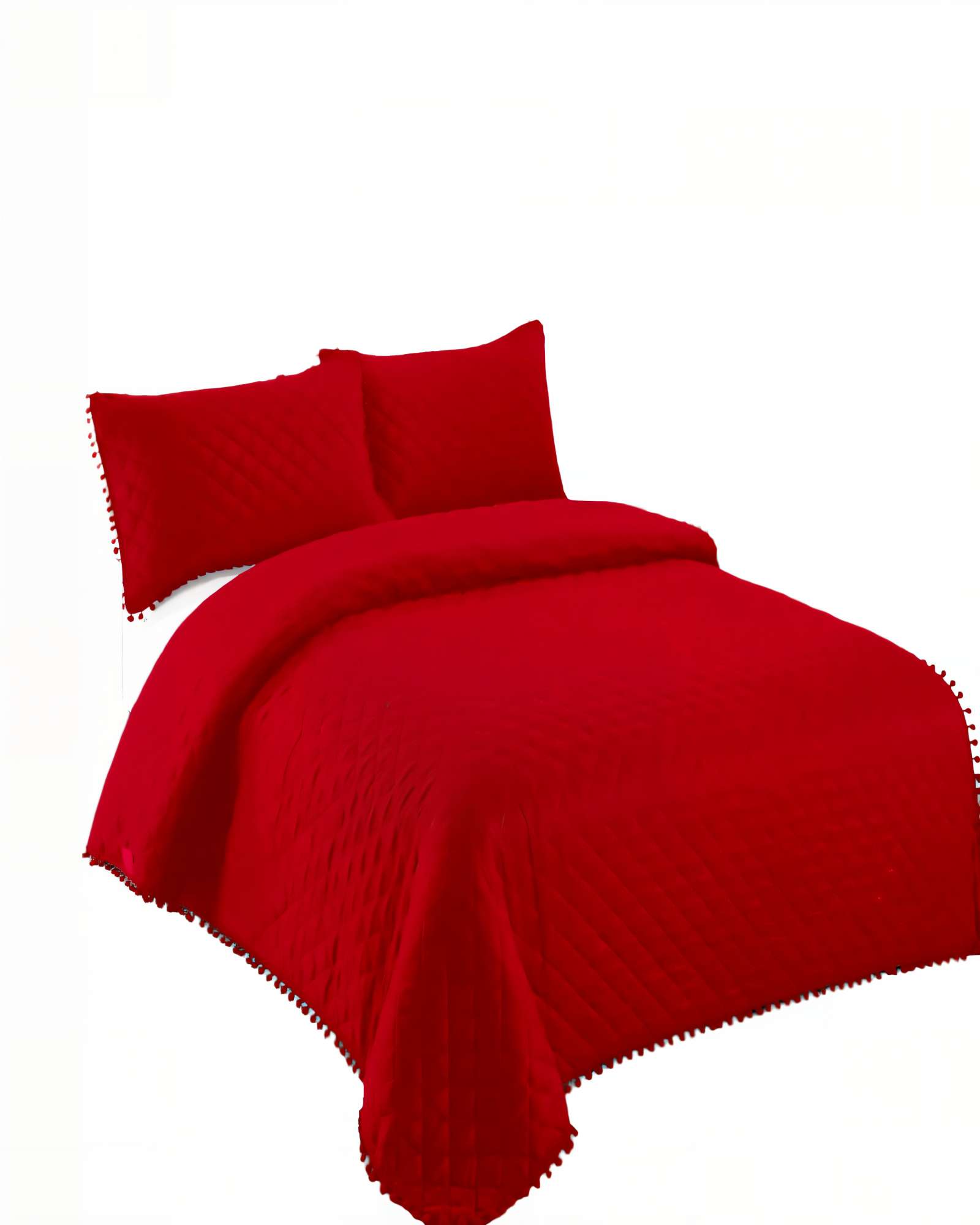 CUBRECAMA DE VERANO QUILT  1,5 PLAZAS CON POMPON COLOR ROJO - 1