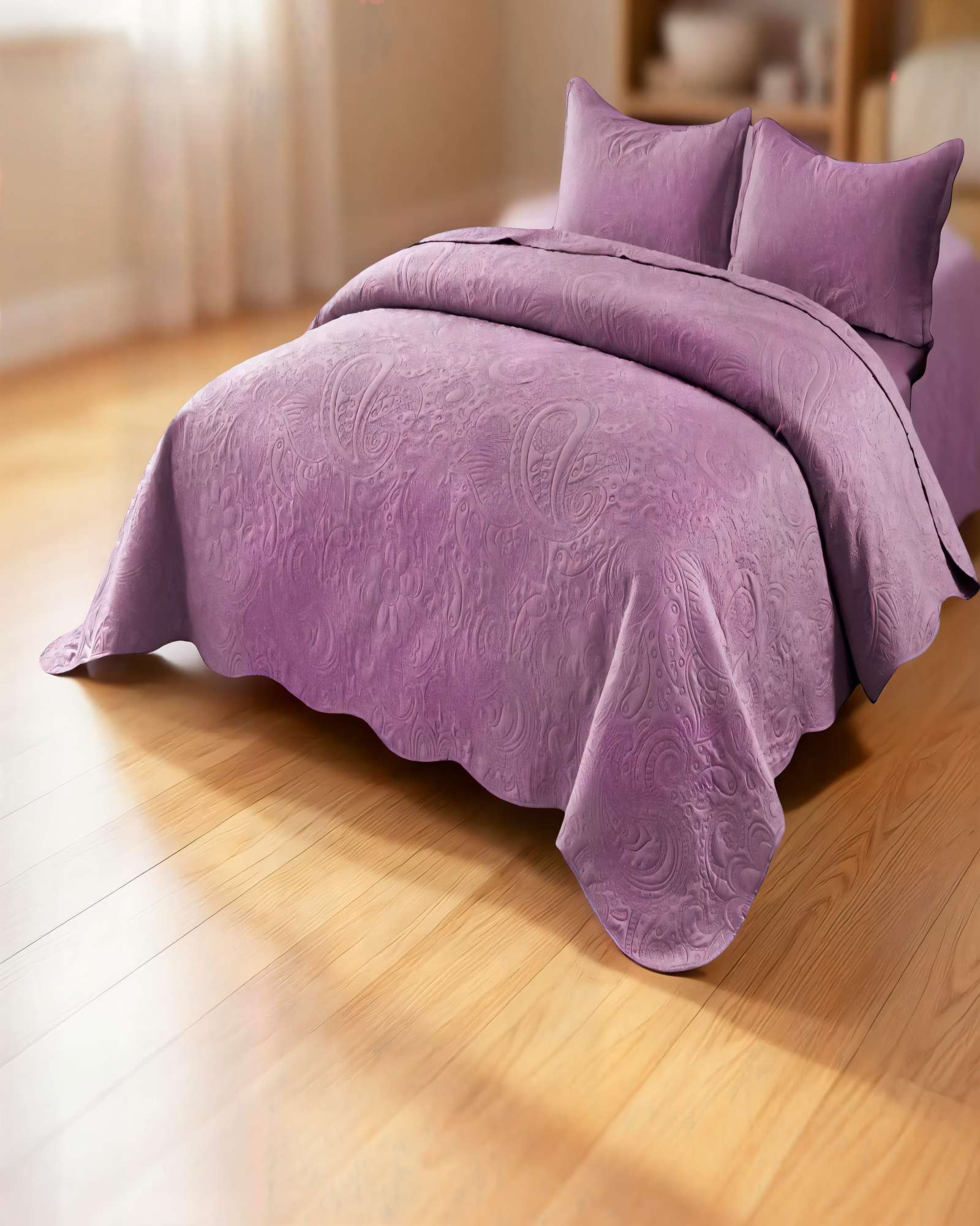 CUBRECAMA DE VERANO QUILT  2 PLAZAS CON RELIEVE COLOR MORADO - 4