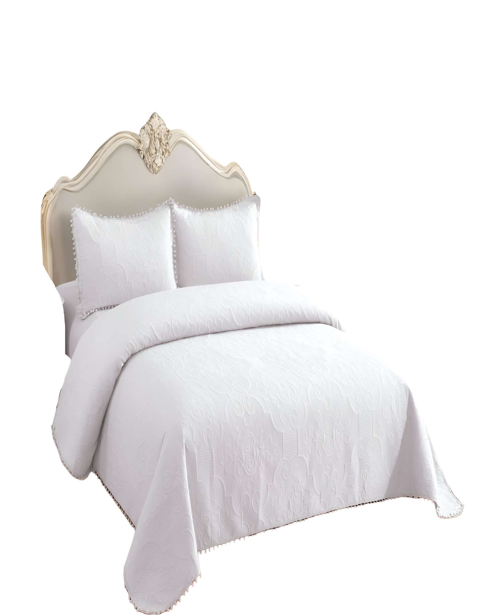 CUBRECAMA DE VERANO QUILT  KING CON POMPON COLOR BLANCO - 2