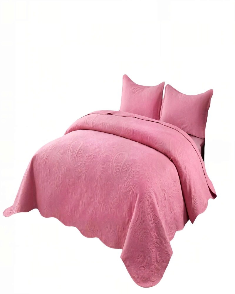 CUBRECAMA DE VERANO QUILT  2 PLAZAS CON RELIEVE COLOR ROSADO - 1