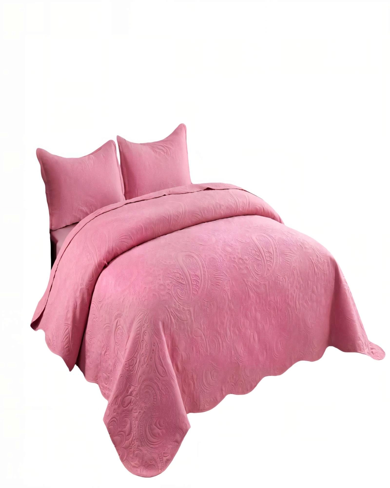 CUBRECAMA DE VERANO QUILT  2 PLAZAS CON RELIEVE COLOR ROSADO - 2