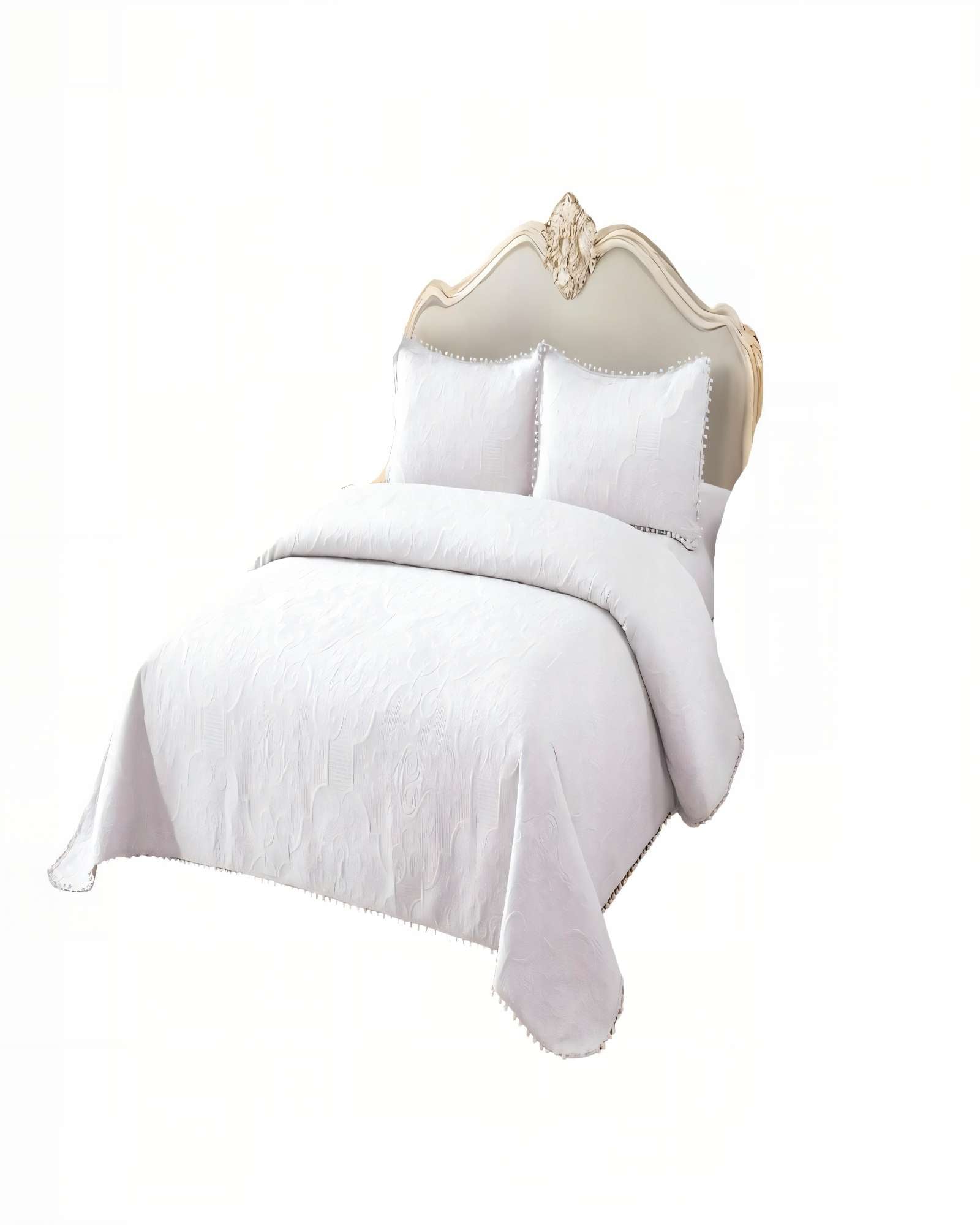 CUBRECAMA DE VERANO QUILT  1,5 PLAZAS CON POMPON COLOR BLANCO - 1