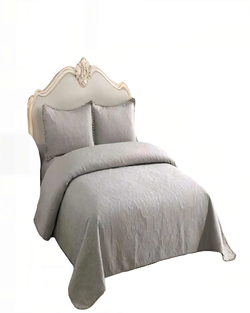 CUBRECAMA DE VERANO QUILT  1,5 PLAZAS CON POMPON COLOR GRIS - 1