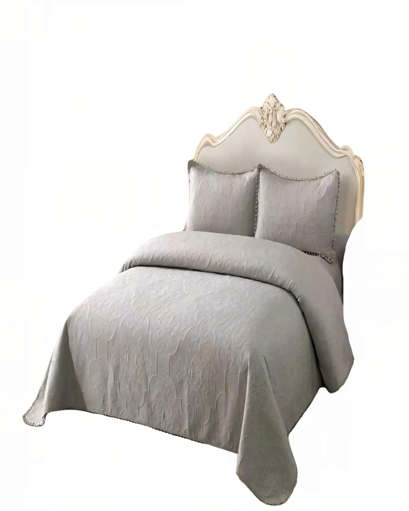 CUBRECAMA DE VERANO QUILT  1,5 PLAZAS CON POMPON COLOR GRIS - 2