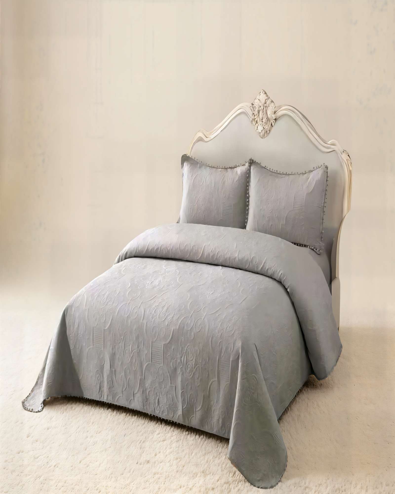 CUBRECAMA DE VERANO QUILT  1,5 PLAZAS CON POMPON COLOR GRIS - 3