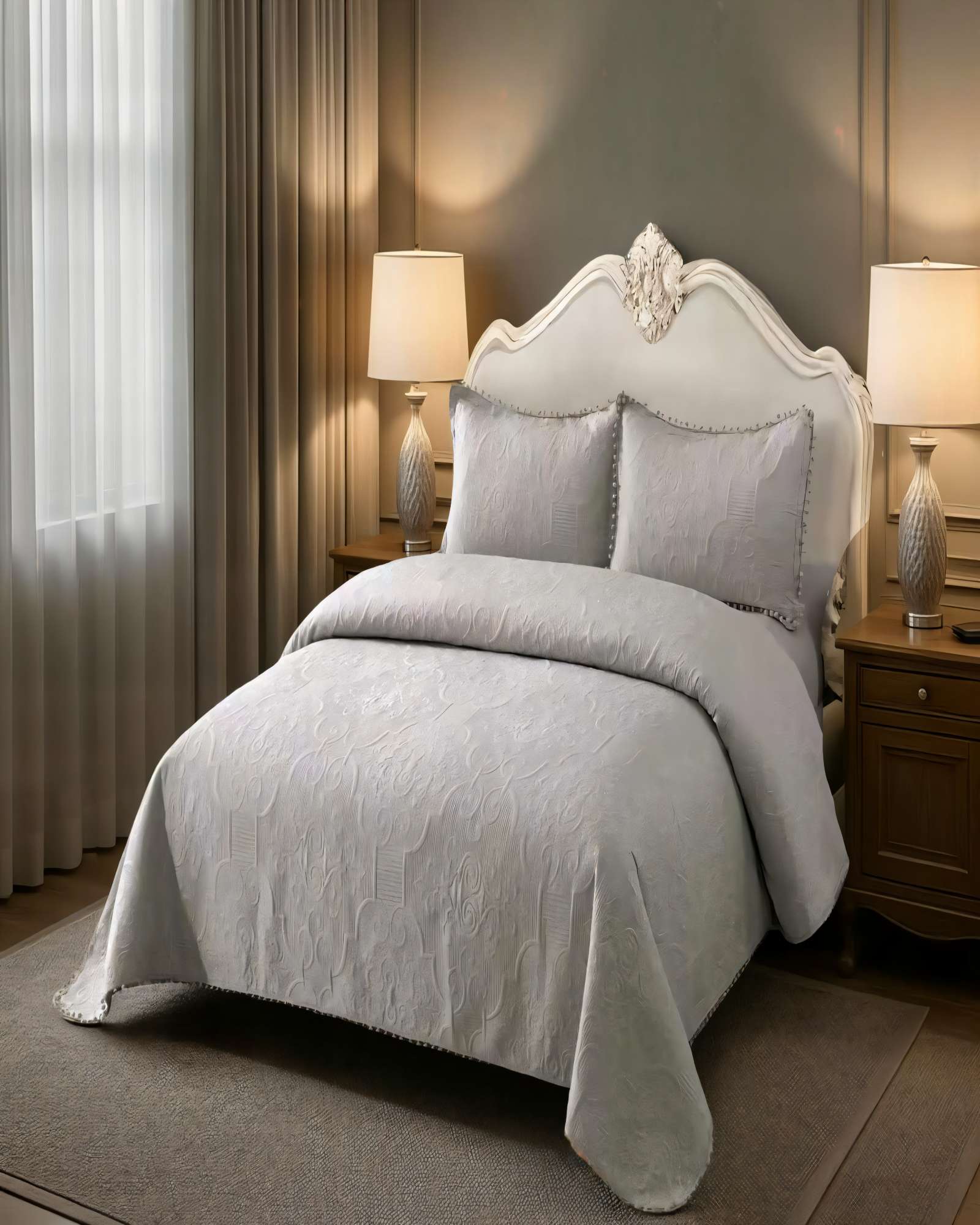 CUBRECAMA DE VERANO QUILT  1,5 PLAZAS CON POMPON COLOR GRIS - 4