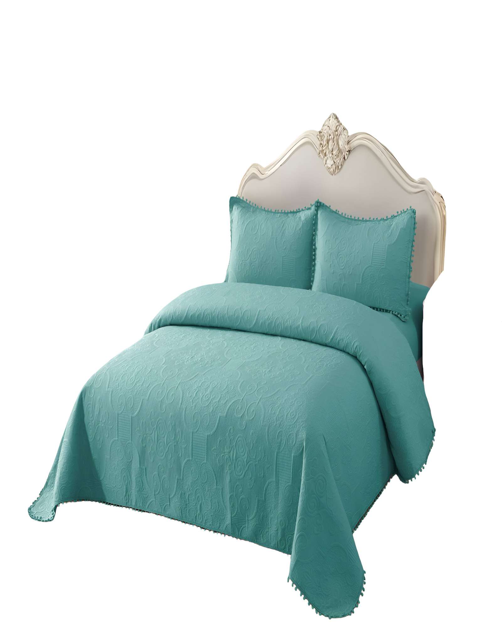 CUBRECAMA DE VERANO QUILT  KING CON POMPON COLOR TURQUESA - 1