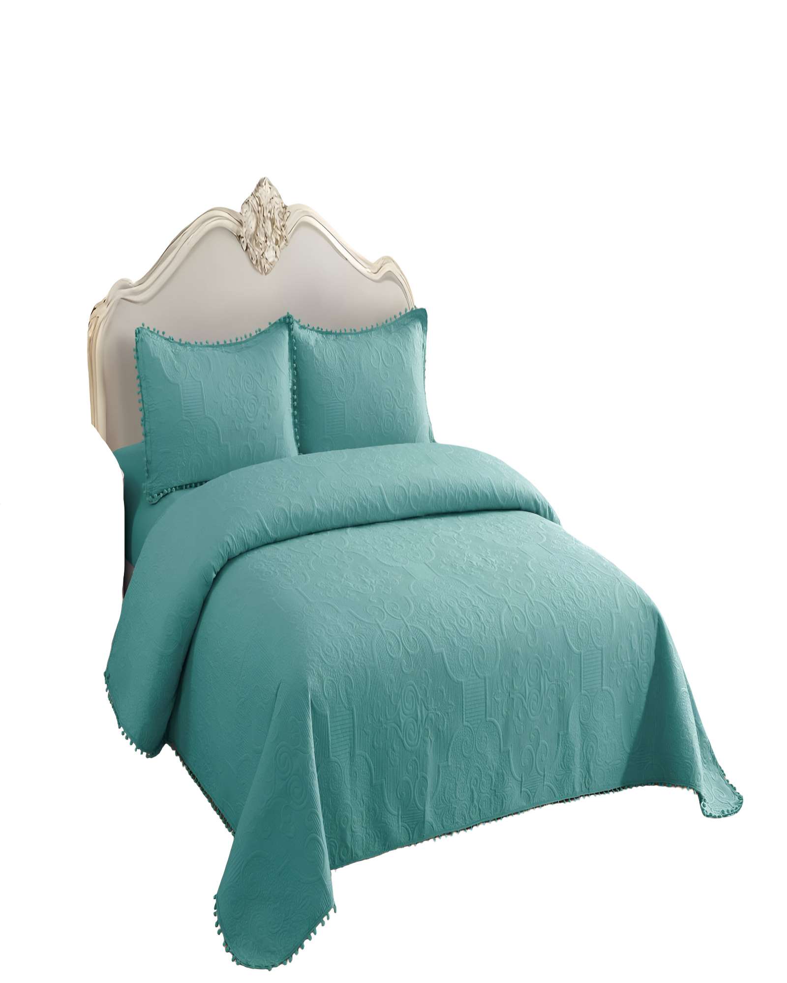 CUBRECAMA DE VERANO QUILT  KING CON POMPON COLOR TURQUESA - 2