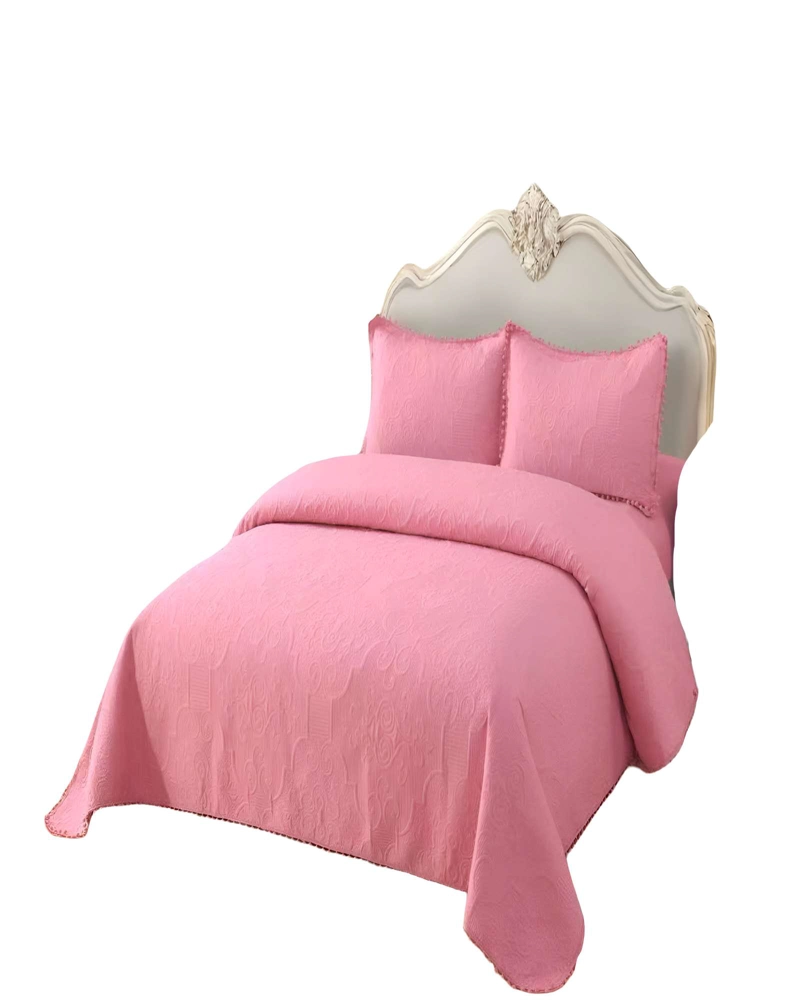 CUBRECAMA DE VERANO QUILT  KING CON POMPON COLOR ROSADO - 1