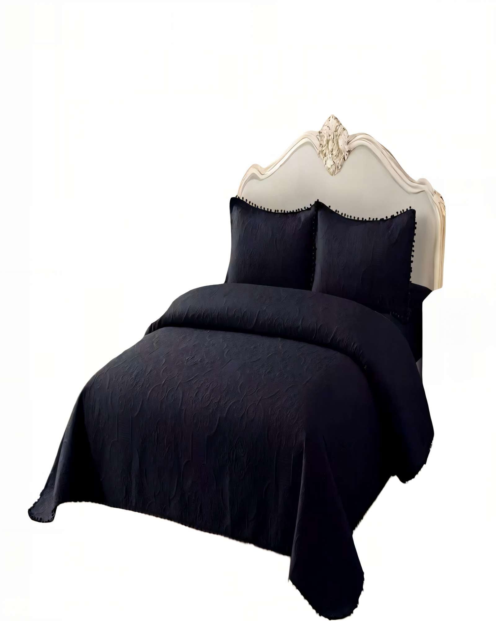 CUBRECAMA DE VERANO QUILT  1,5 PLAZAS CON POMPON COLOR NEGRO - 1
