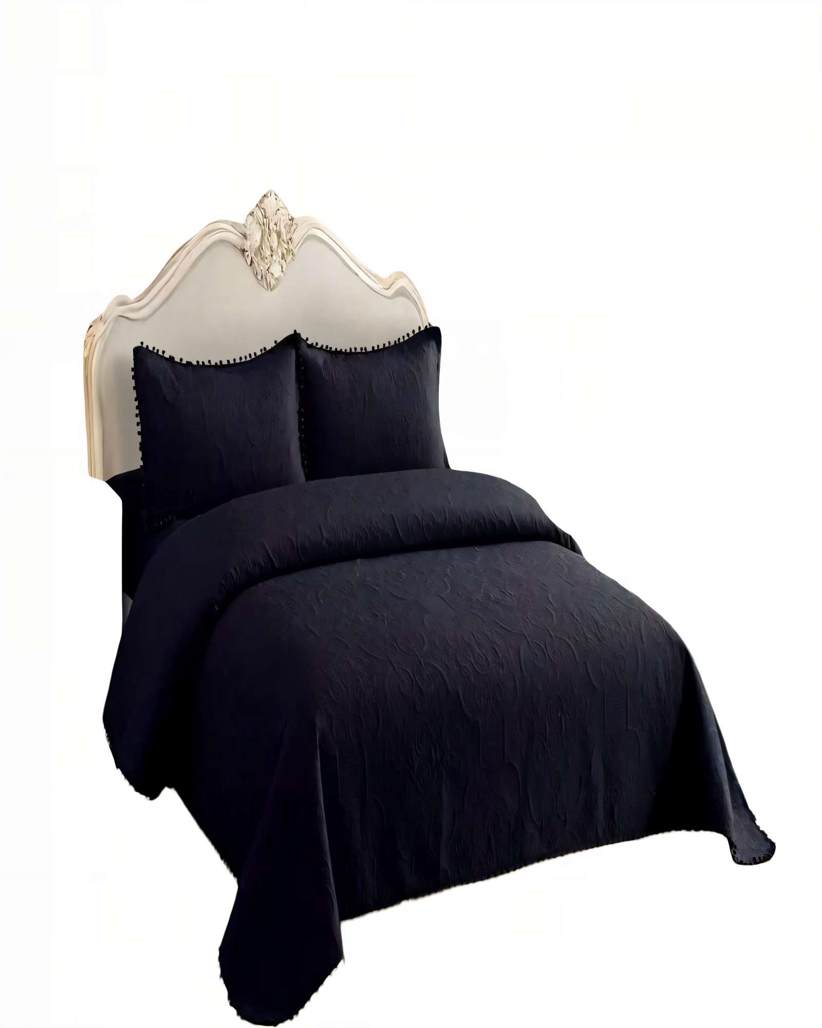 CUBRECAMA DE VERANO QUILT  1,5 PLAZAS CON POMPON COLOR NEGRO - 2