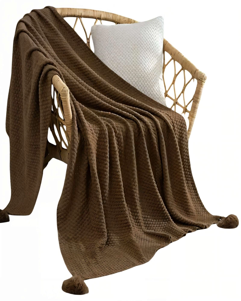 MANTA DECORATIVA DE SOFA CON FLECOS DE SOGA 130CMX180CM  COLOR MARRON - 2