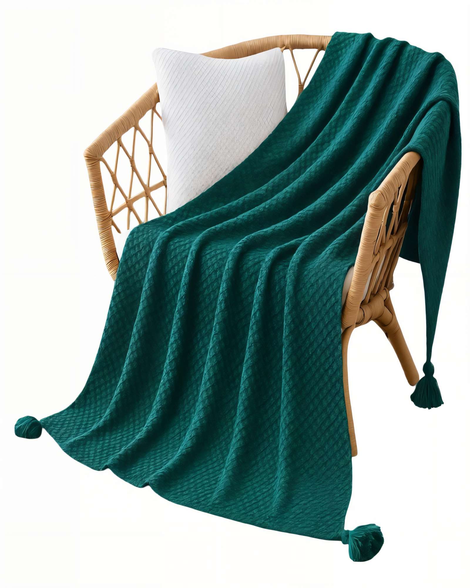 MANTA DECORATIVA DE SOFA CON FLECOS DE SOGA 130CMX180CM  COLOR TURQUESA - 2