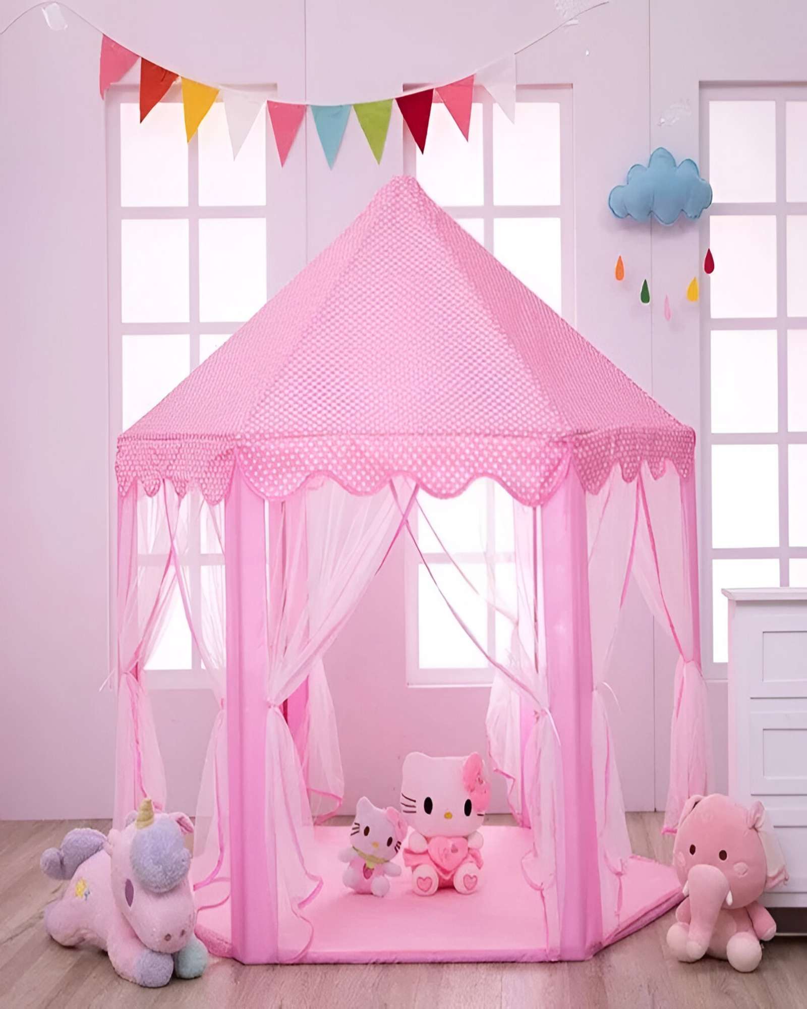 CARPA INFANTIL CON FORMA DE CASTILLO ROSADA - 5