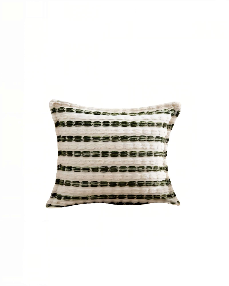 JUEGO DE 4 FUNDAS DE COJIN 45CMX45CM A RAYAS BEIGE CON VERDE - 2