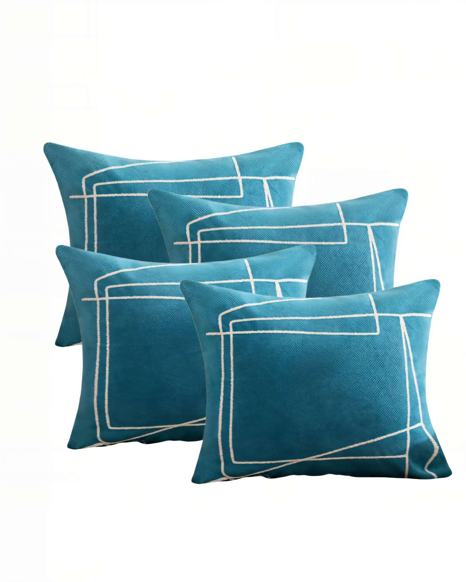 JUEGO DE 4 FUNDAS DE COJIN 45CMX45CM BORDADO DE LINEA COLOR AZUL - 1