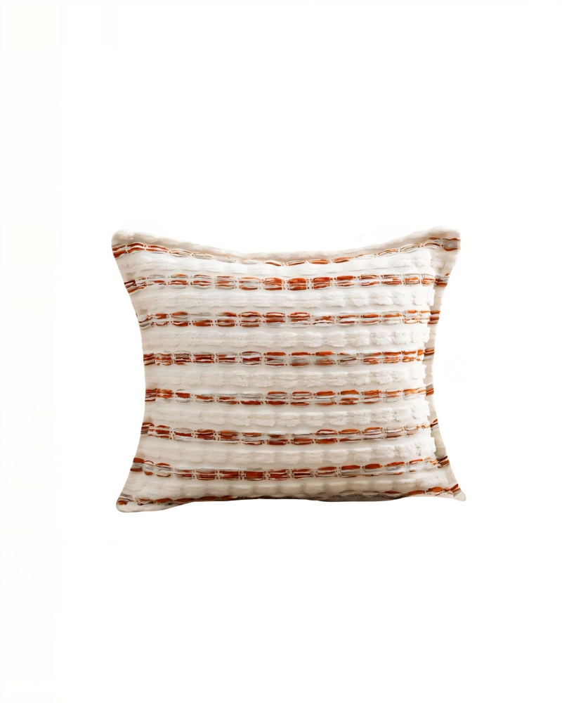 JUEGO DE 2 FUNDAS DE COJIN 45CMX45CM A RAYAS BEIGE CON BURDEO - 2