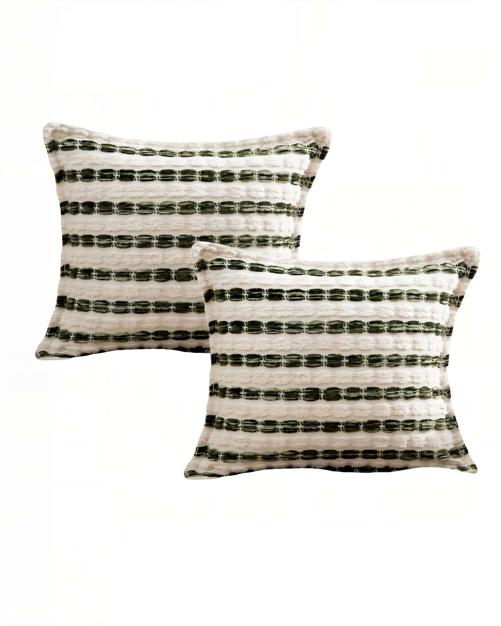 JUEGO DE 2 FUNDAS DE COJIN 45CMX45CM A RAYAS BEIGE CON VERDE - 1