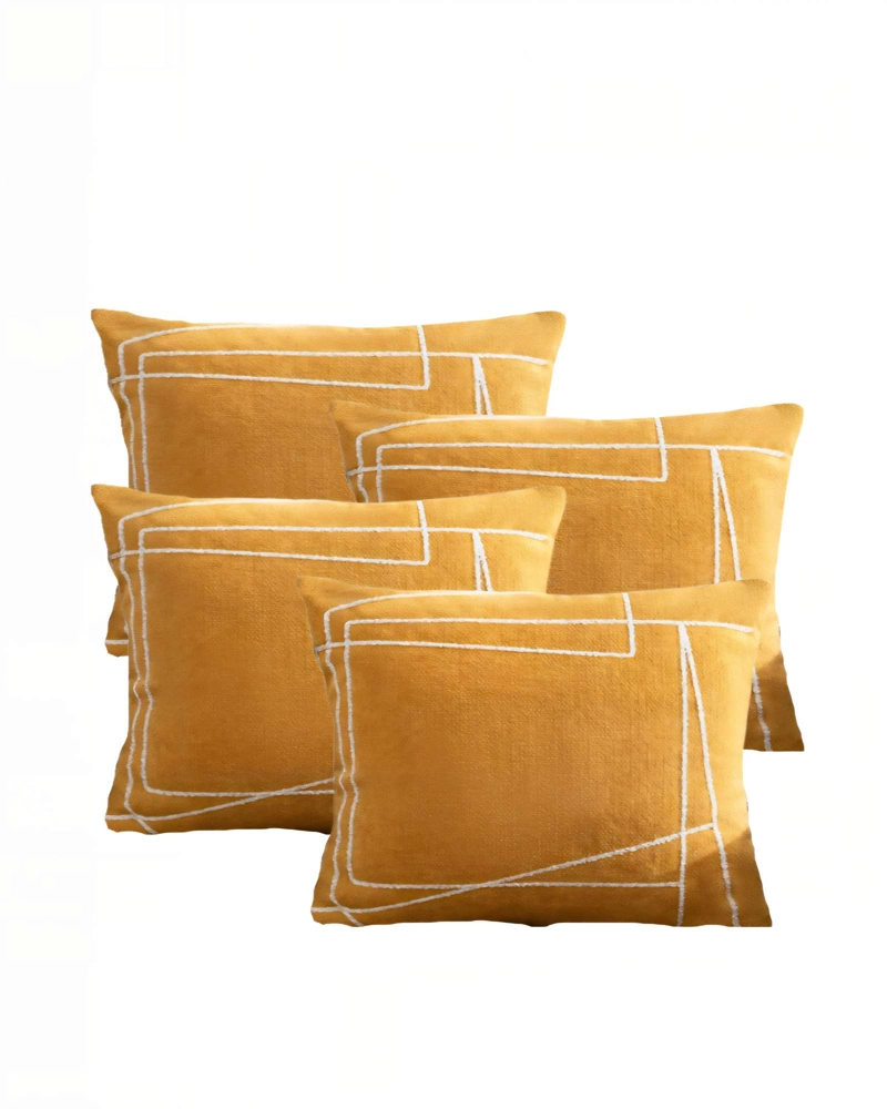 JUEGO DE 4 FUNDAS DE COJIN 45CMX45CM BORDADO DE LINEA COLOR AMARILLO - 1