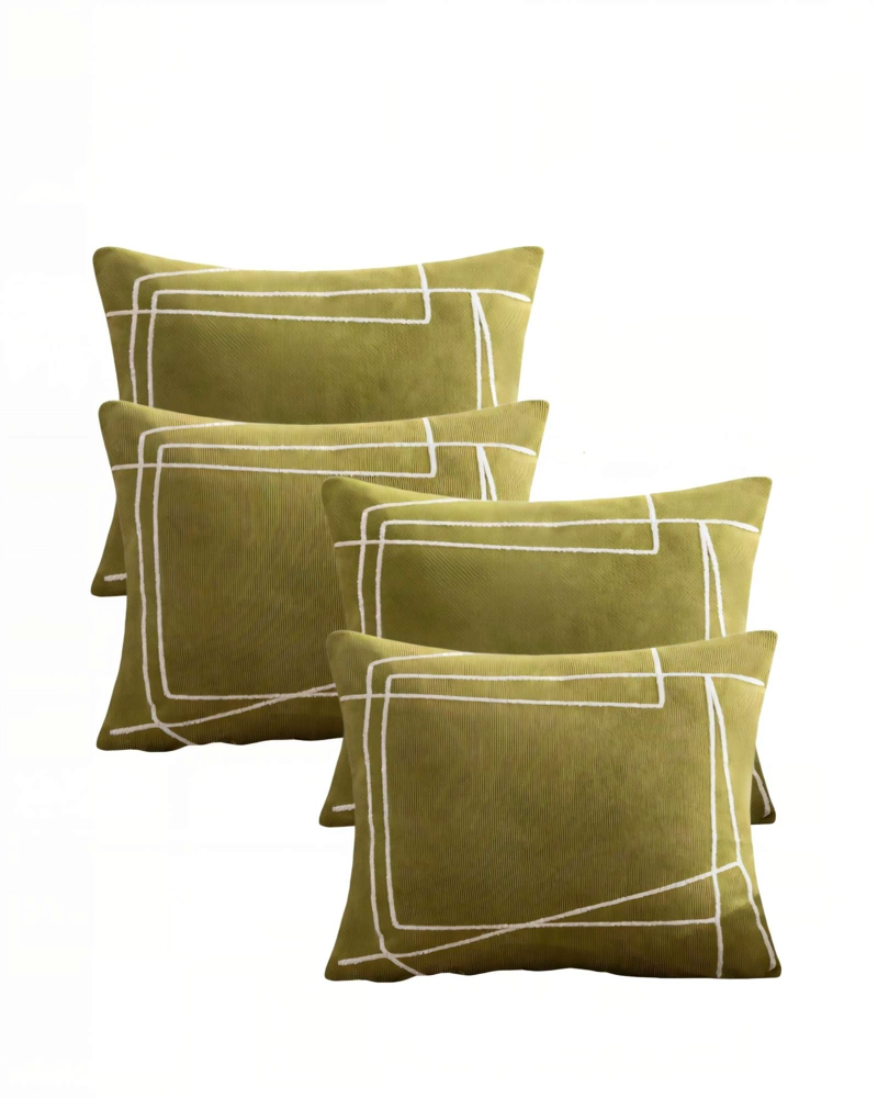 JUEGO DE 4 FUNDAS DE COJIN 45CMX45CM BORDADO DE LINEA COLOR VERDE - 1
