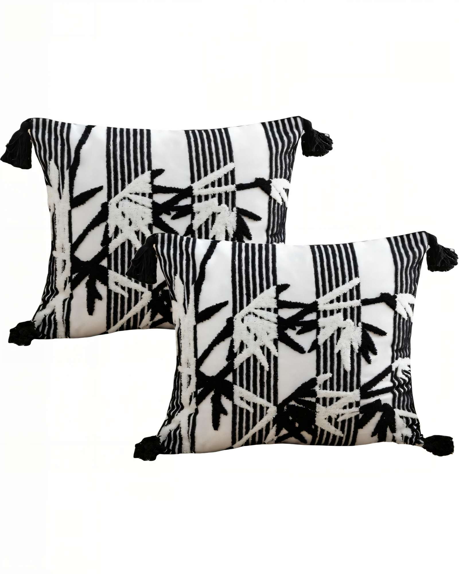 JUEGO DE 2 FUNDAS DE COJIN 45CMX45CM BLANCO CON NEGRO - 1