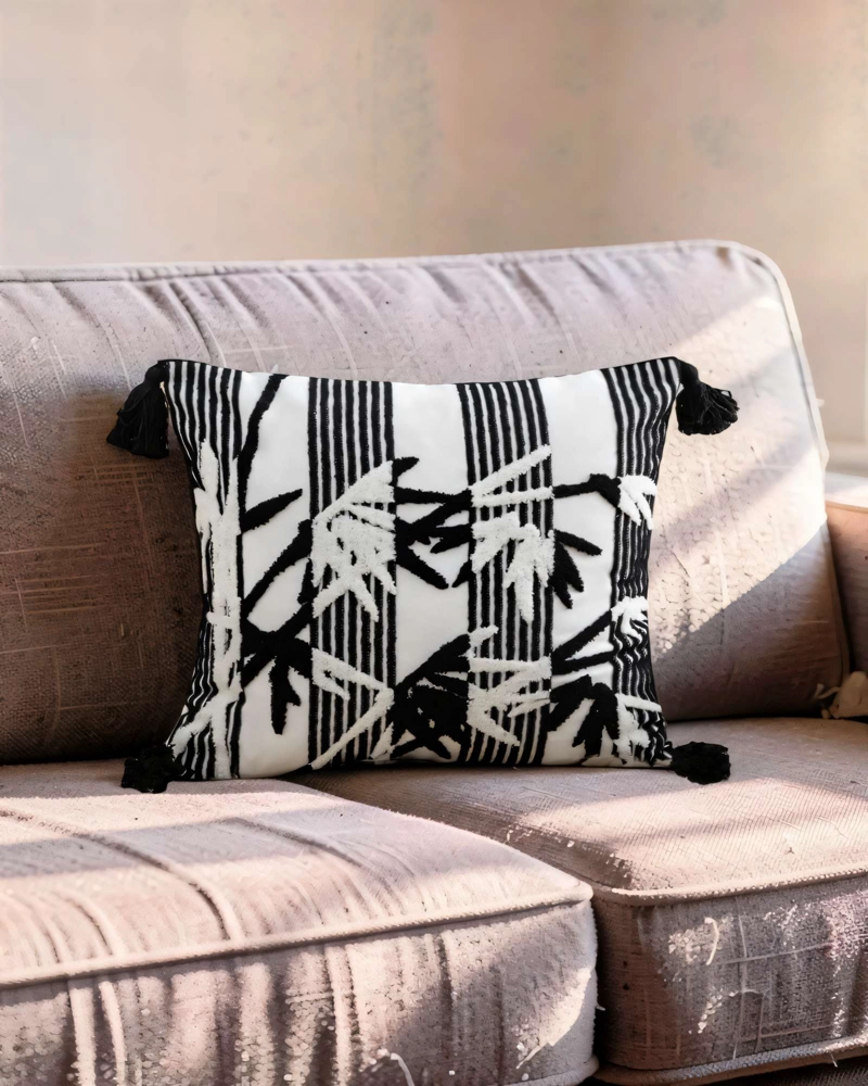 JUEGO DE 2 FUNDAS DE COJIN 45CMX45CM BLANCO CON NEGRO - 4