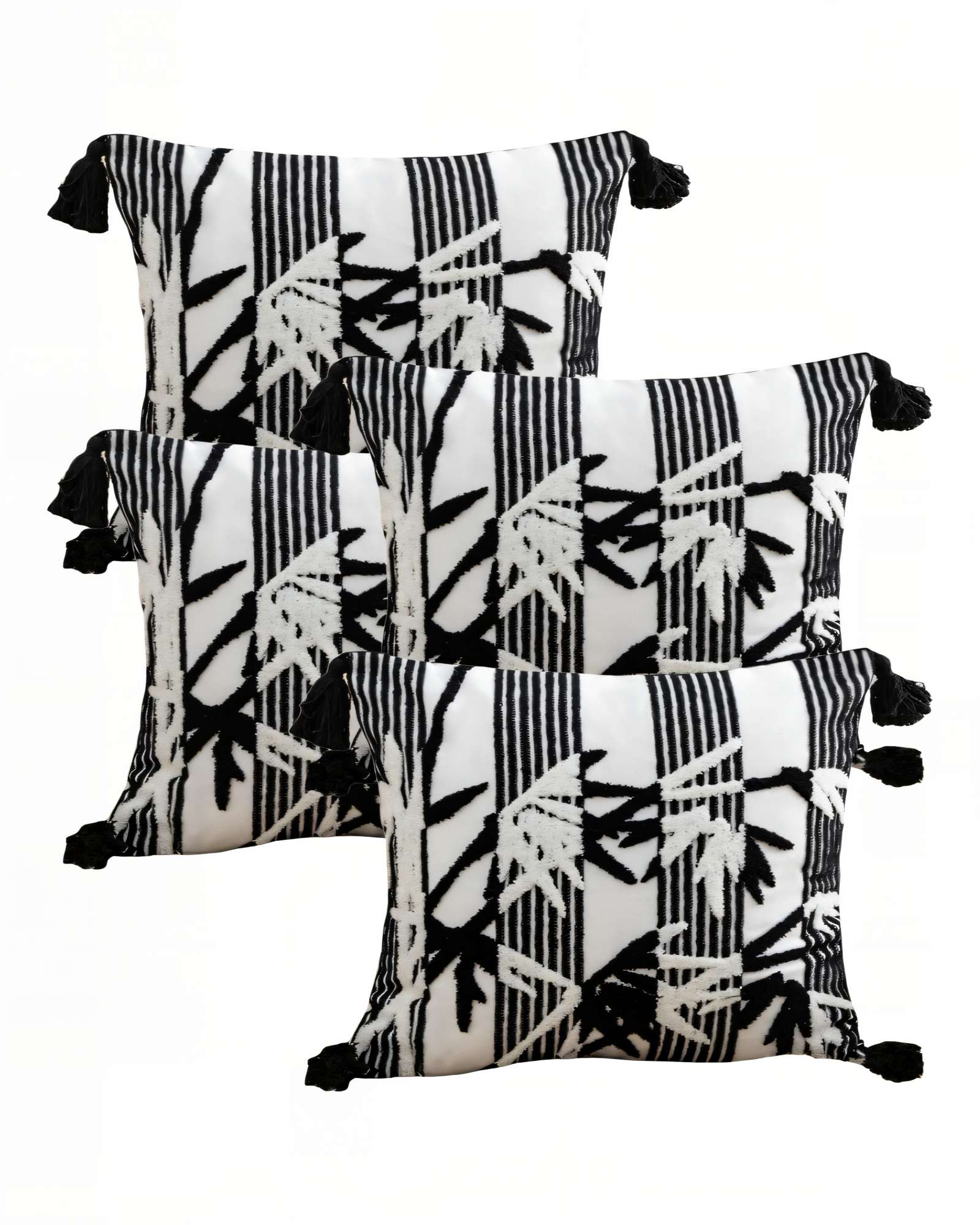 JUEGO DE 4 FUNDAS DE COJIN 45CMX45CM BLANCO CON NEGRO - 1