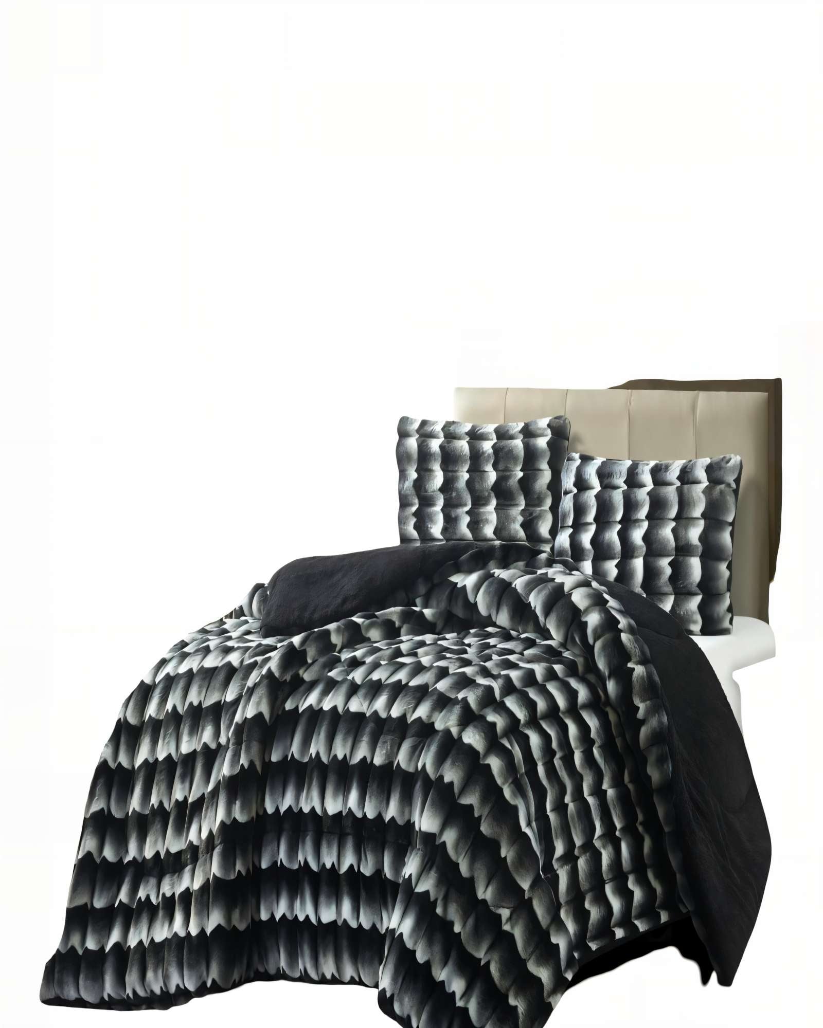 COBERTOR IMITACION DE PIEL DE CONEJO CON DISEÑO 2P 230CMX250CM COLOR NEGRO - 1