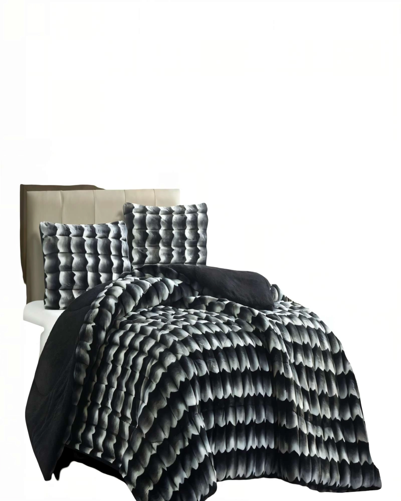 COBERTOR IMITACION DE PIEL DE CONEJO CON DISEÑO 2P 230CMX250CM COLOR NEGRO - 2