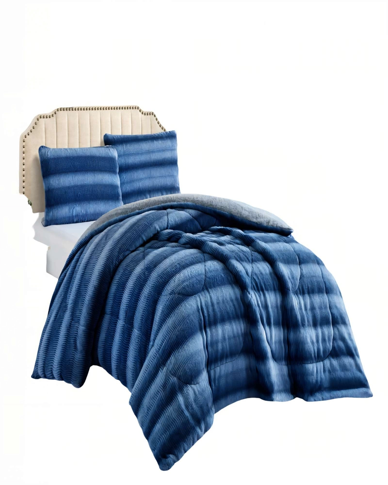 COBERTOR IMITACION DE PIEL DE CONEJO CON DISEÑO 2P 230CMX250CM COLOR AZUL - 1
