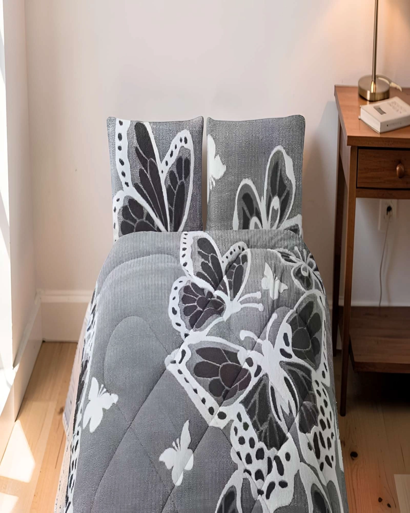 COBERTOR DE JACQUERD CUTTING CON MARIPOZAS 2P 230CMX250CM COLOR GRIS - 4