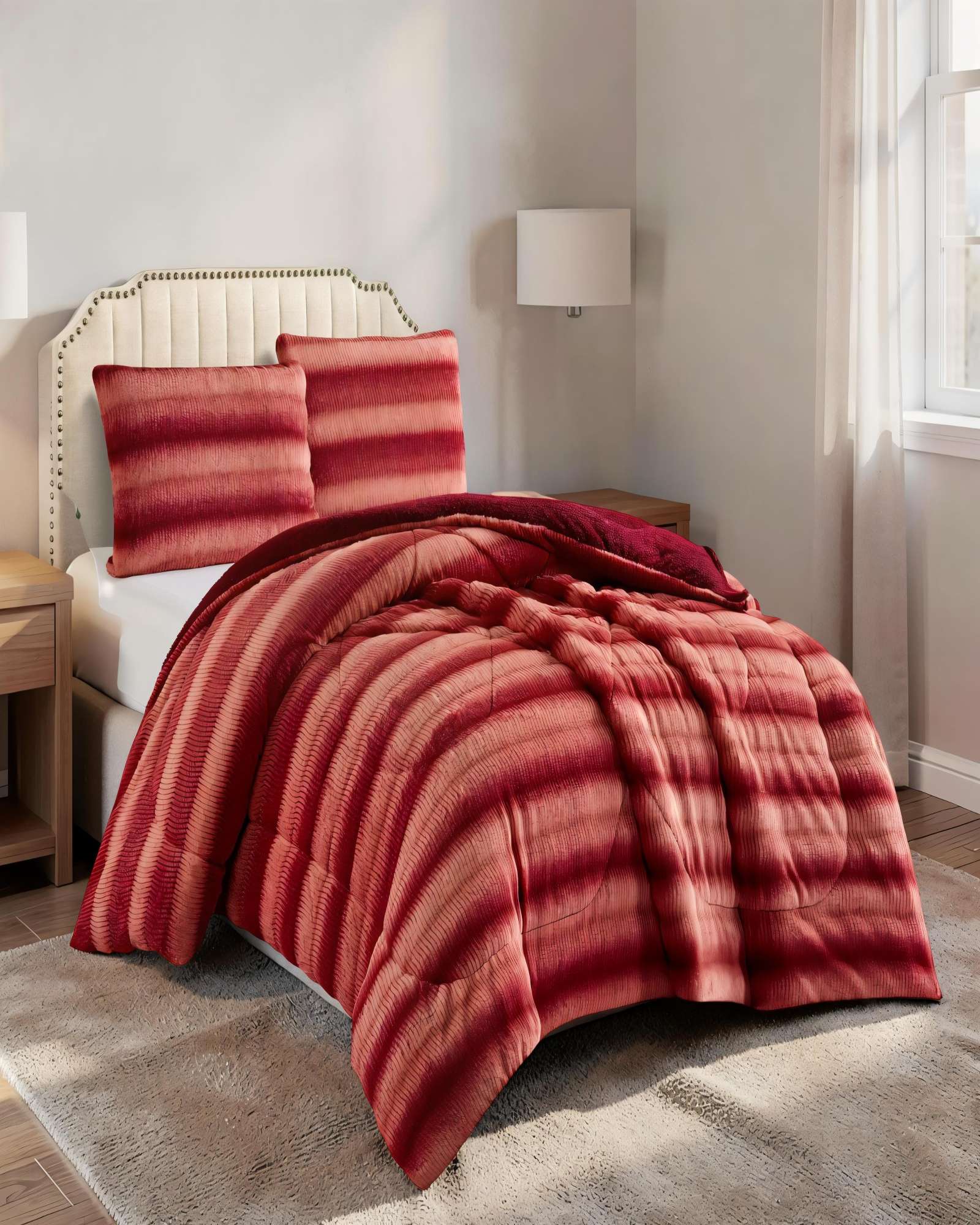 COBERTOR IMITACION DE PIEL DE CONEJO CON DISEÑO 2P 230CMX250CM COLOR ROJO - 3