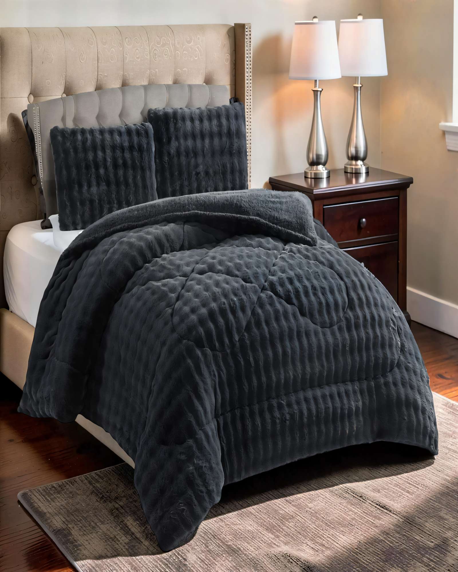 COBERTOR IMITACION DE PIEL DE CONEJO KING 250CMX270CM COLOR GRIS - 4