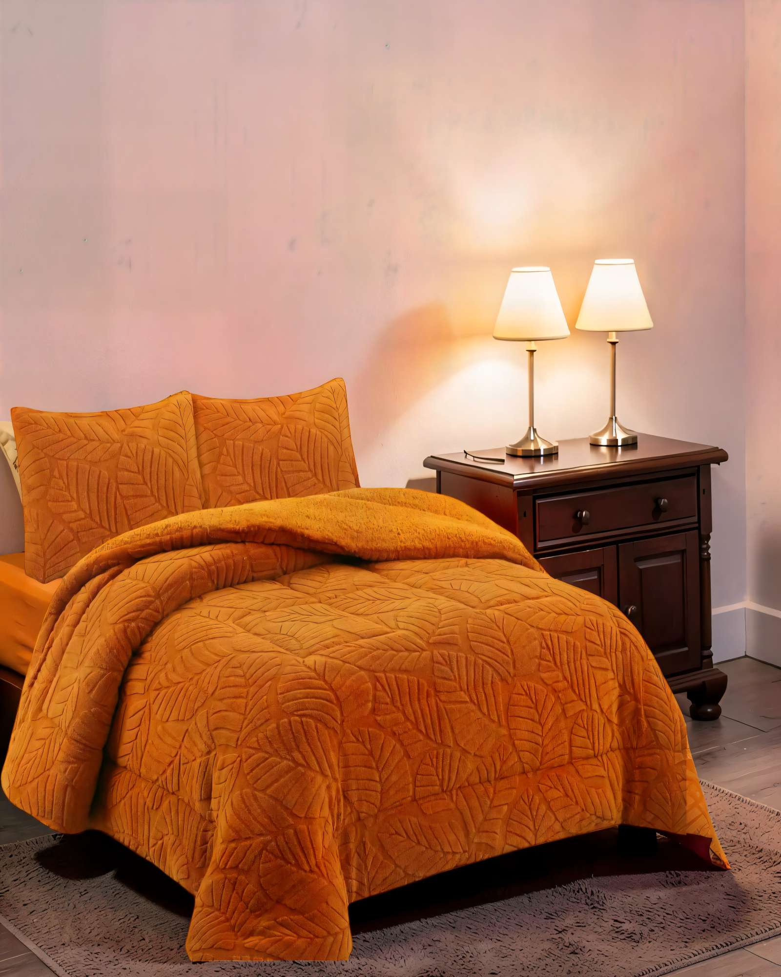 CUBRECAMA DE RELIEVE PREMIUM TAMAÑO  2 PLAZAS COLOR NARANJA - 3