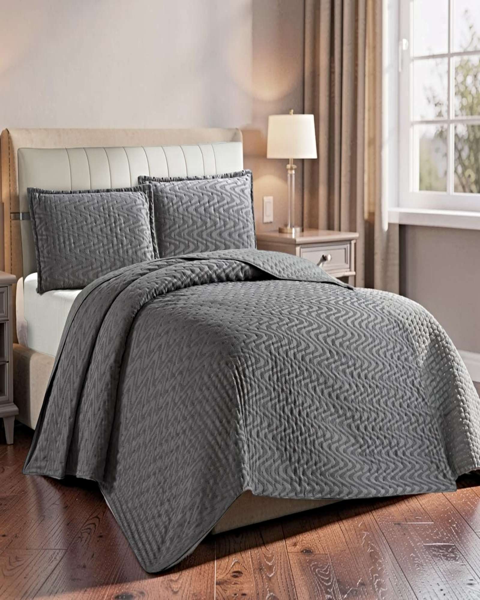 CUBRECAMA KING DELGADO SEMI ACOLCHADO 250X270 CM GRIS 01 - 4