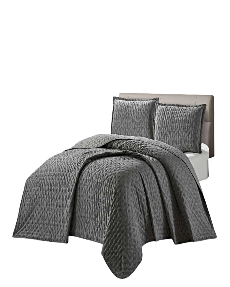 CUBRECAMA PLAZA Y MEDIA DELGADO SEMI ACOLCHADO 180X230 CM GRIS 02 - 1