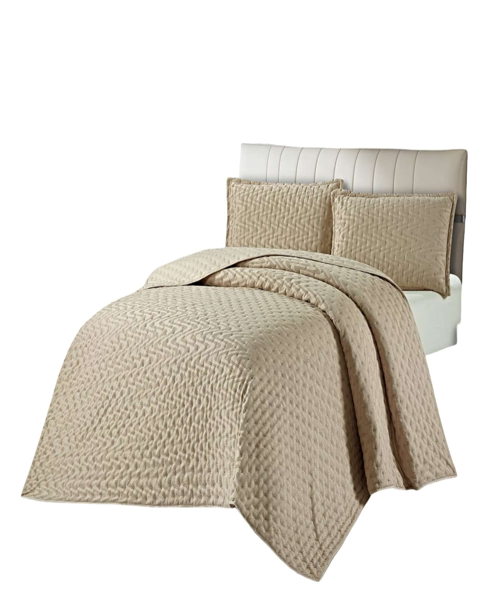 CUBRECAMA KING DELGADO SEMI ACOLCHADO 250X270 CM BEIGE 01 - 1