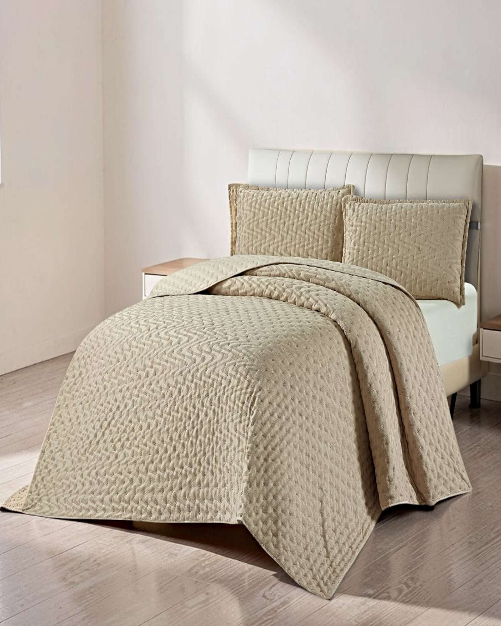 CUBRECAMA KING DELGADO SEMI ACOLCHADO 250X270 CM BEIGE 01 - 3
