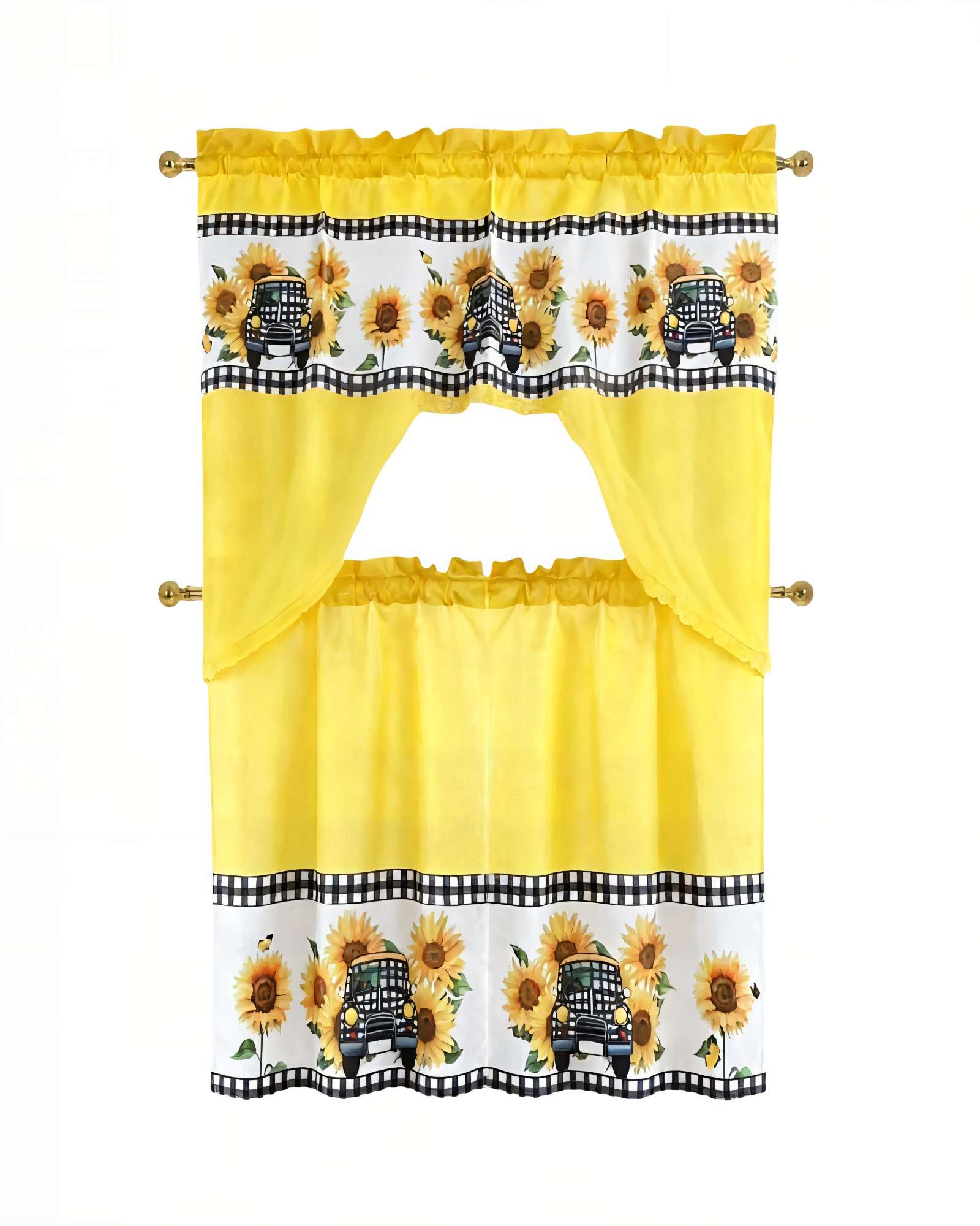 JUEGO DE CORTINA 3 PIEZAS PARA COCINA CON DISEÑO COLOR AMARILLO - 1