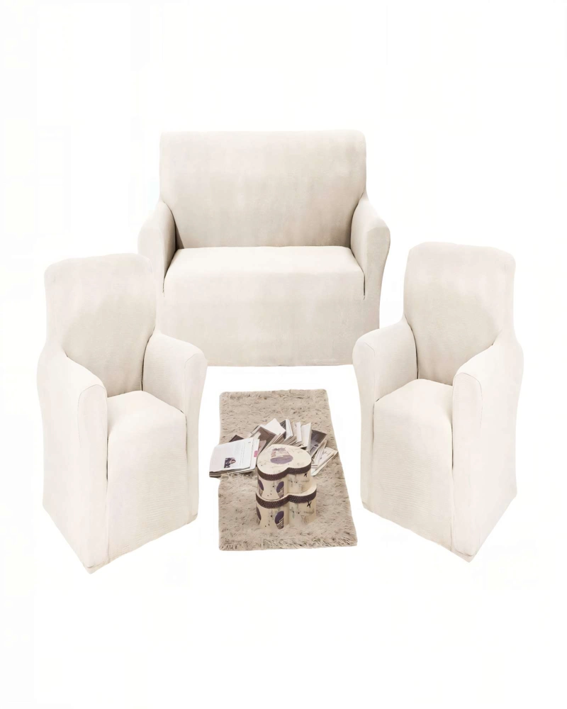 JUEGO DE FUNDAS DE SOFA CUADRILLE 3+1+1 COLOR BLANCO - 1