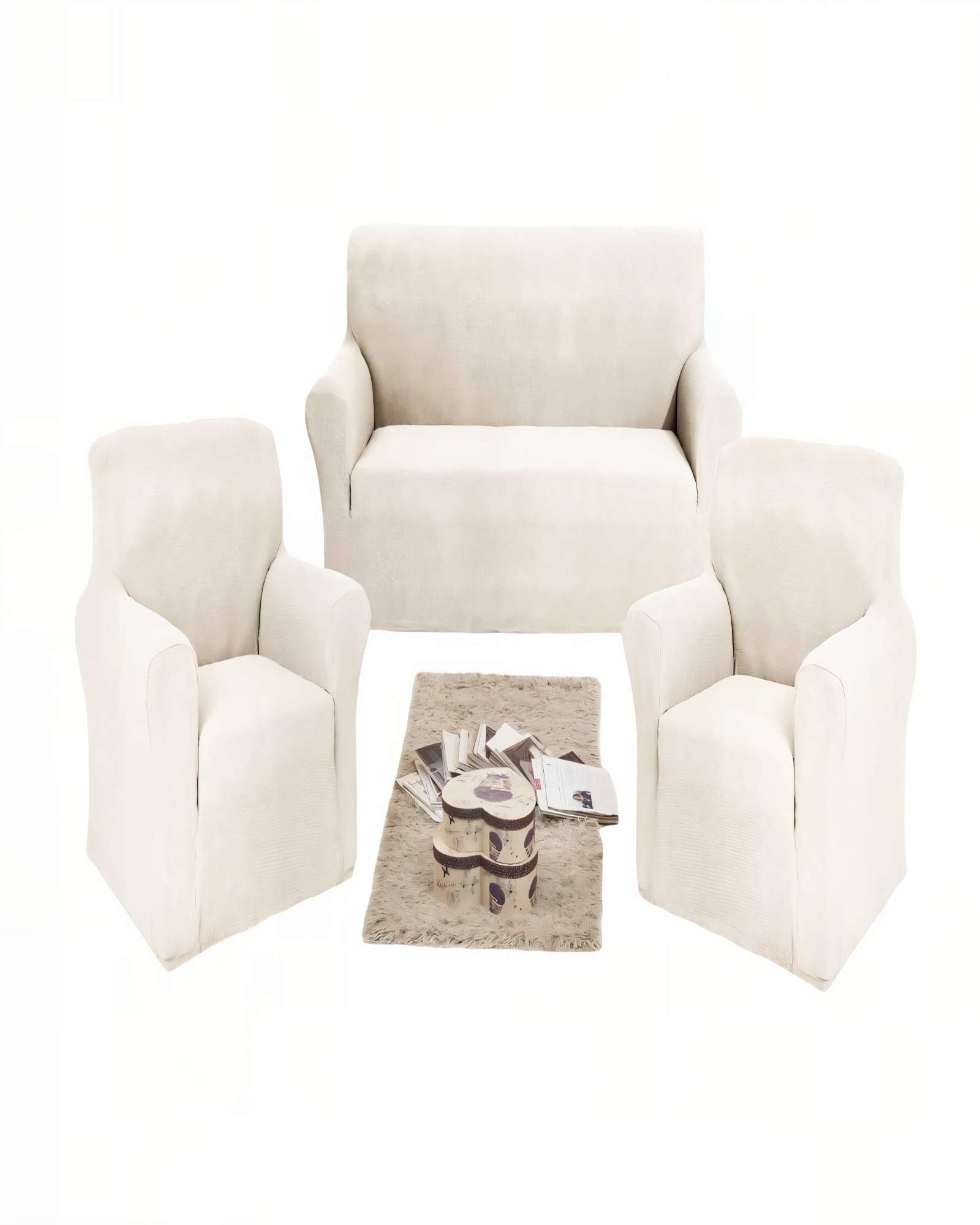 JUEGO DE FUNDAS DE SOFA CUADRILLE 3+1+1 COLOR BLANCO - 2