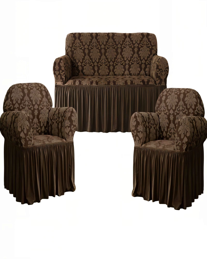 JUEGO DE FUNDAS DE SOFA 3+1+1 CON VELO COLOR MARRON - 1